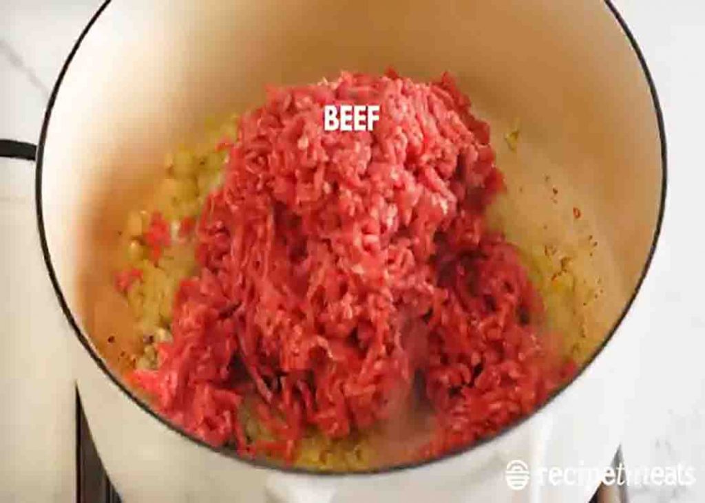 Cooking the ground beef for the Mexican rice recipe