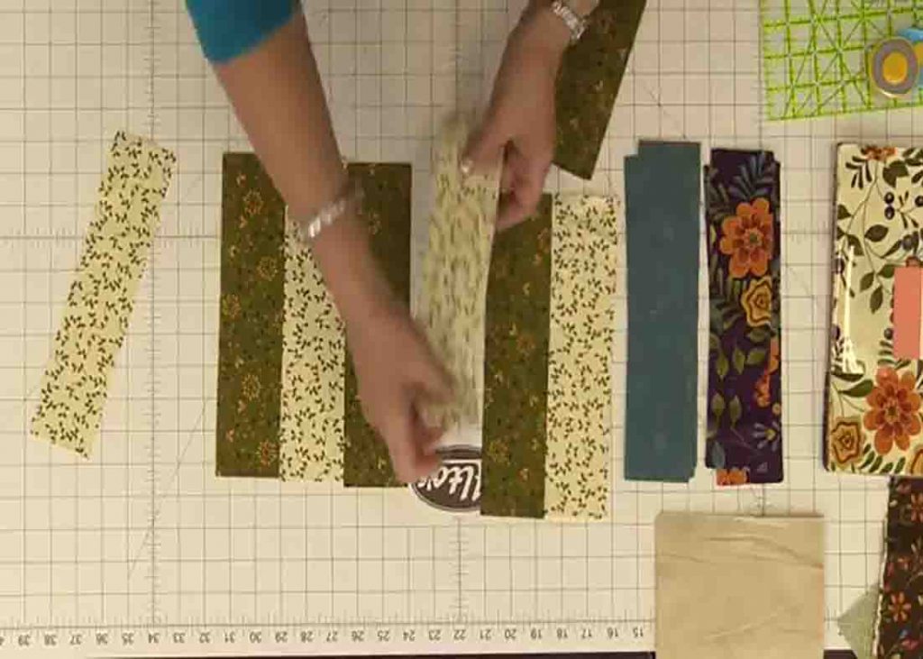 Making the rail fence units for the quilt block