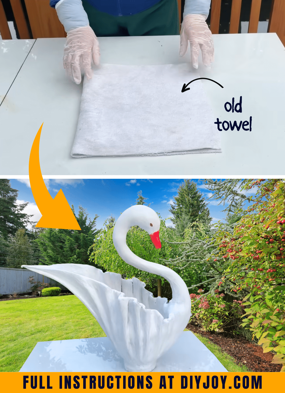 DIY Swan-Shaped Cement Pot Using Old Fabric