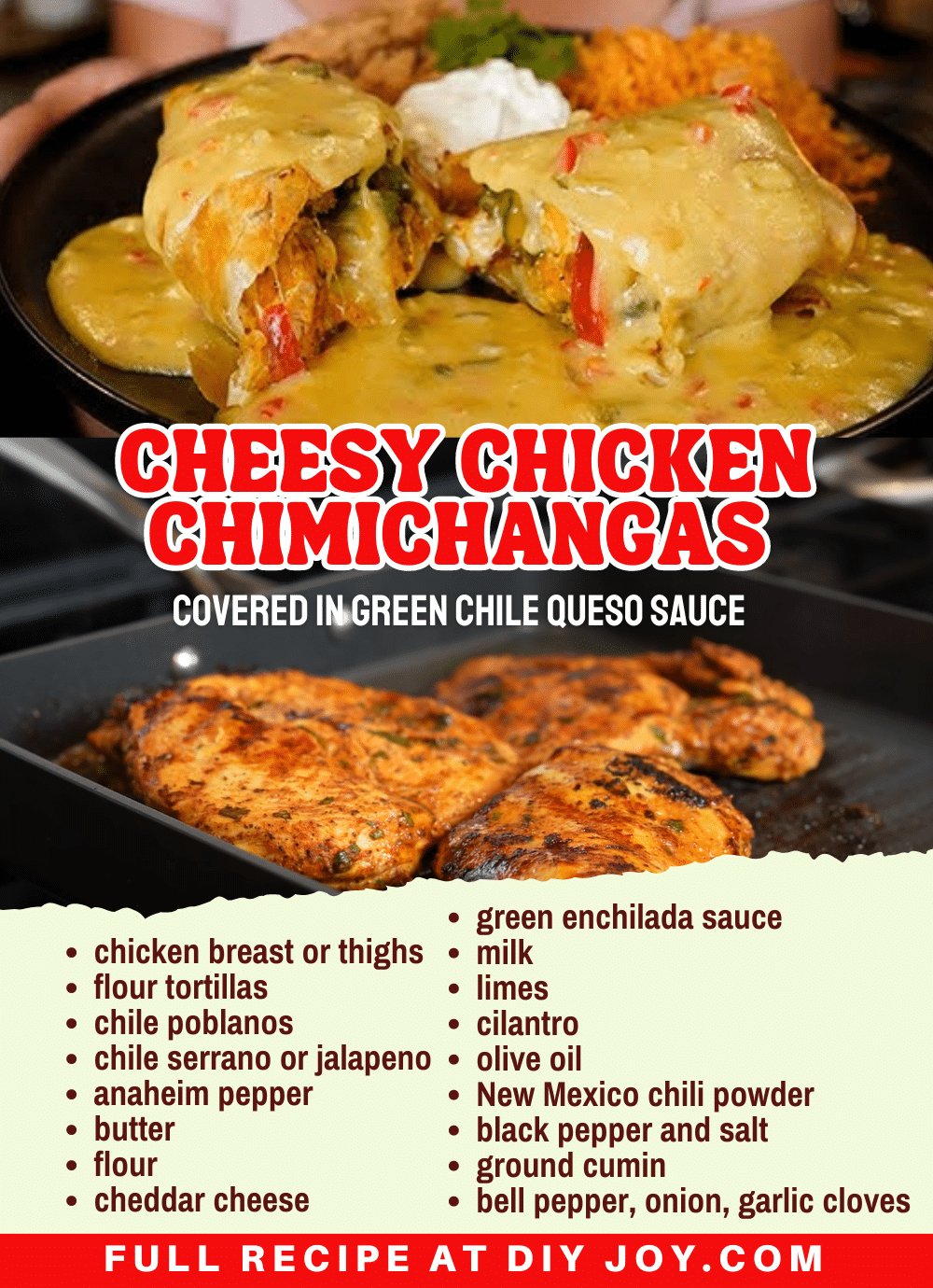 Cheesy Chicken Chimichangas With Green Chile Queso Sauce