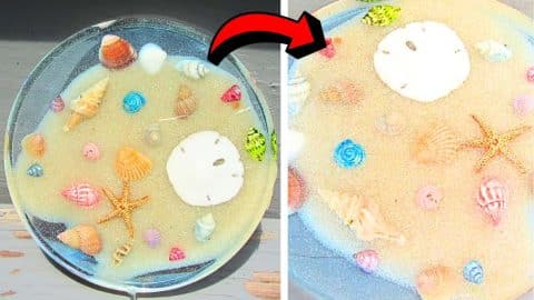 Easy DIY Beachy Seashell and Sand Coaster Tutorial | DIY Joy Projects and Crafts Ideas