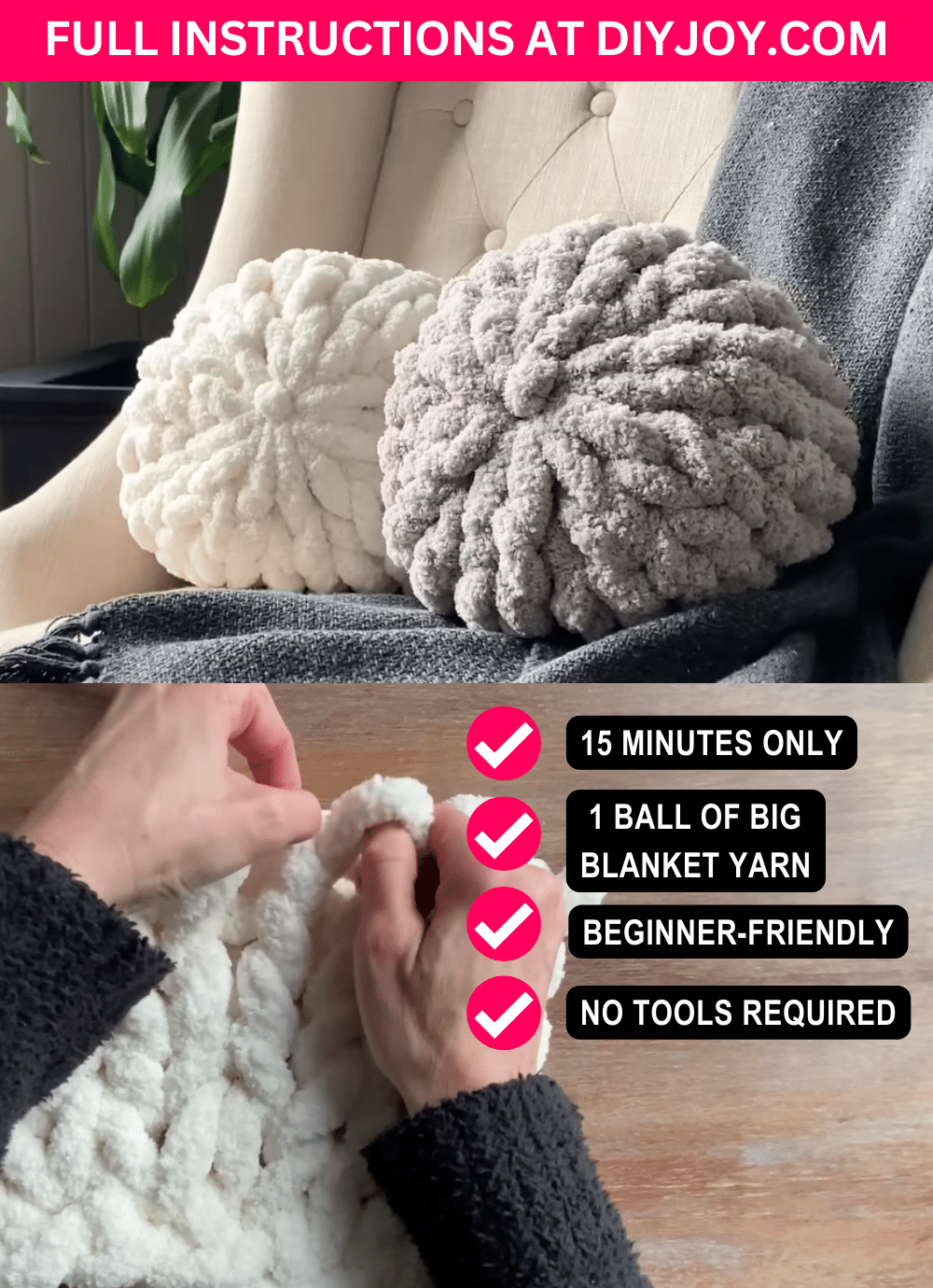 How to Hand Knit a Chenille Round Ball Pillow in 15 Minutes