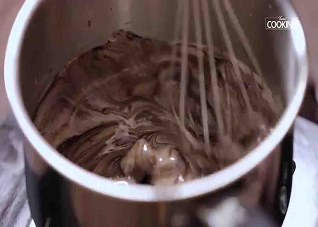 Making the chocolate ganache for the chocolate shake sundae