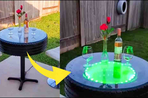DIY Light-Up Table Made From An Old Tire