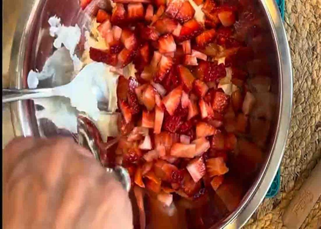 Mixing the ingredients for the chocolate strawberry bites