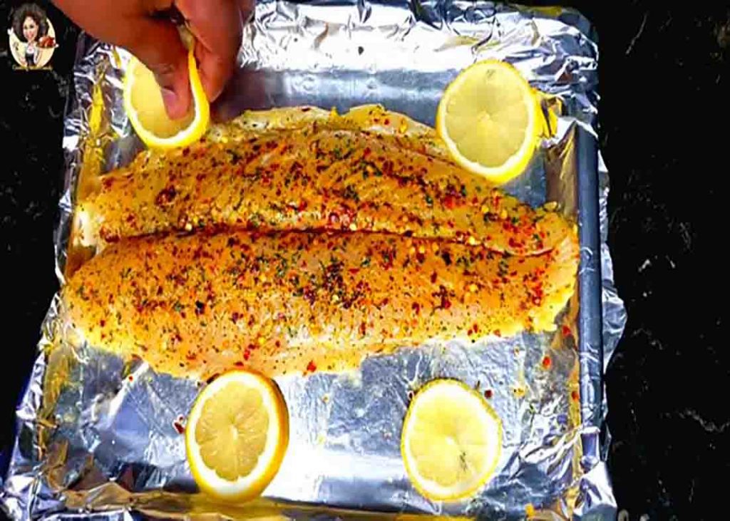 Preparing the fish to be baked
