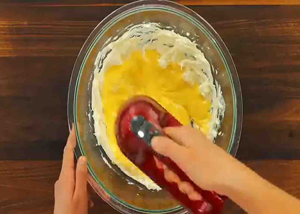 Making the cream for the no-bake tiramisu cake