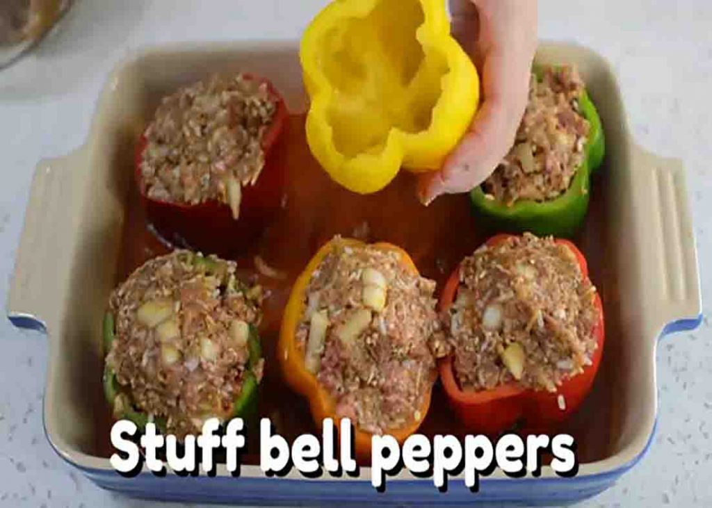 Assembling the stuffed bell peppers