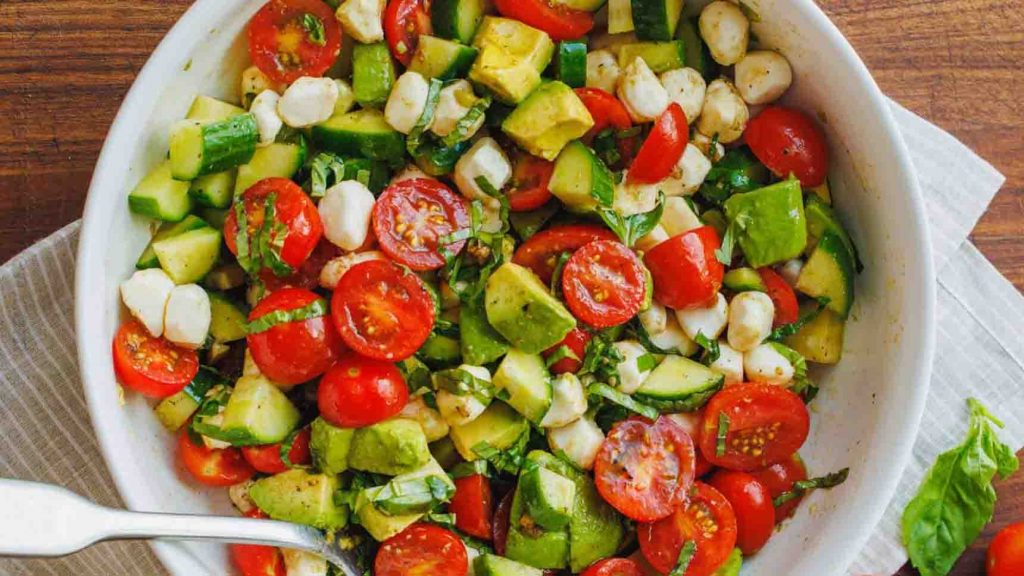 Tomato Cucumber Mozzarella Salad