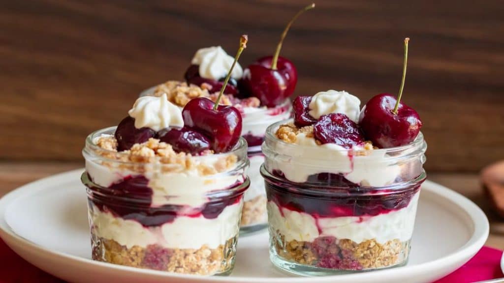 Super Easy No-Bake Boozy Cherry Cheesecake Jars Recipe