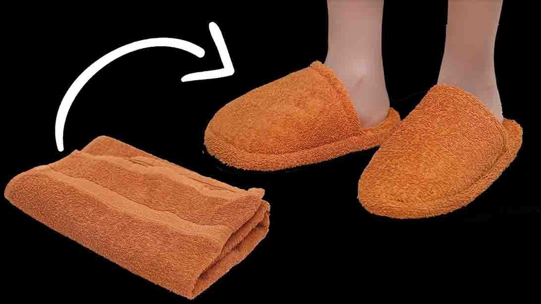 DIY Home Slippers Using Old Towels Tutorial | DIY Joy Projects and Crafts Ideas