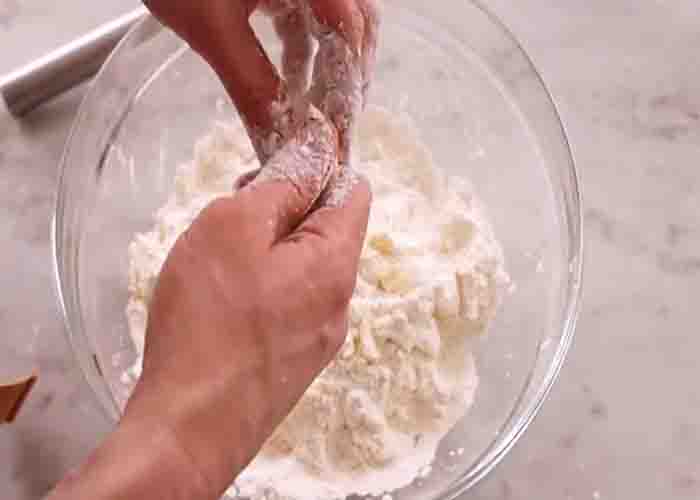 Making the dough mixture for the cheddar biscuits recipe