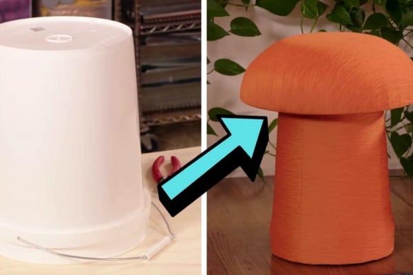 How to Upcycle a Plain Bucket Into a Mushroom Ottoman