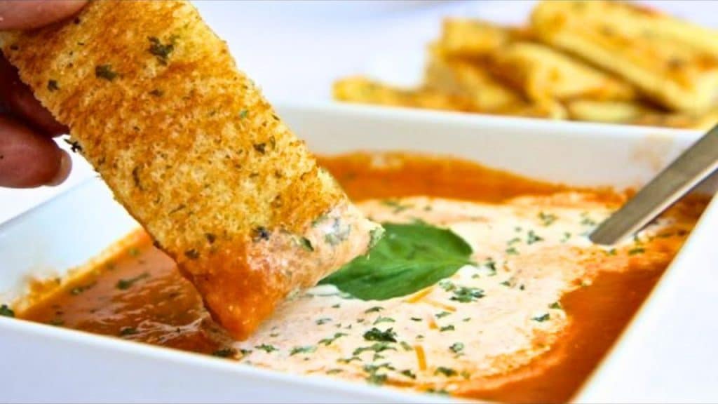 Roasted Tomato Soup With Grilled Cheese Sticks