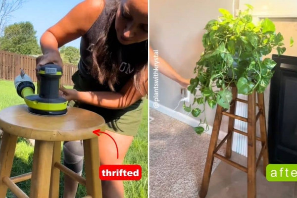 Woman Transformed Thrifted Stool Into Lovely Indoor Plant Stand (2)