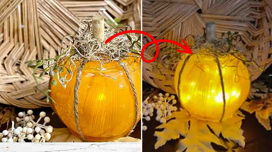 DIY Dollar Tree Glowing Glass Pumpkin Tutorial | DIY Joy Projects and Crafts Ideas