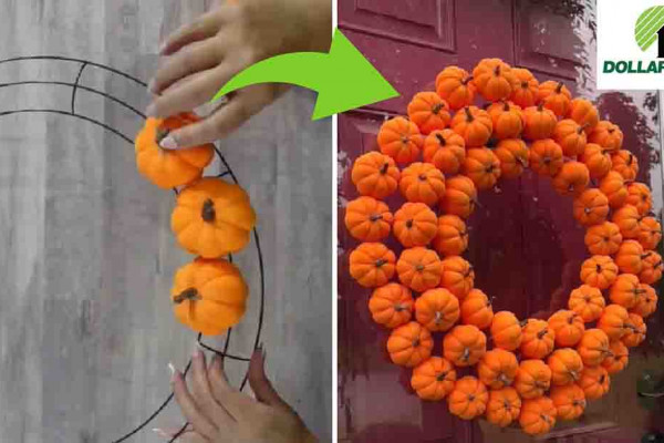 Dollar Tree DIY Mini Pumpkin Wreath Tutorial
