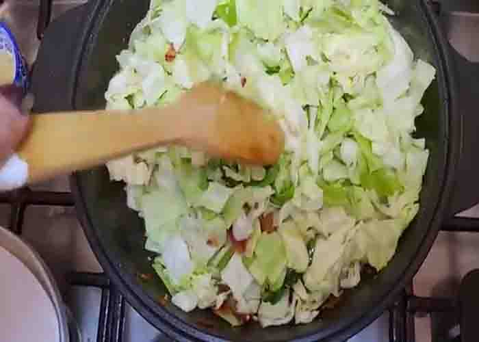 Cooking the cabbage for the hot honey cabbage recipe