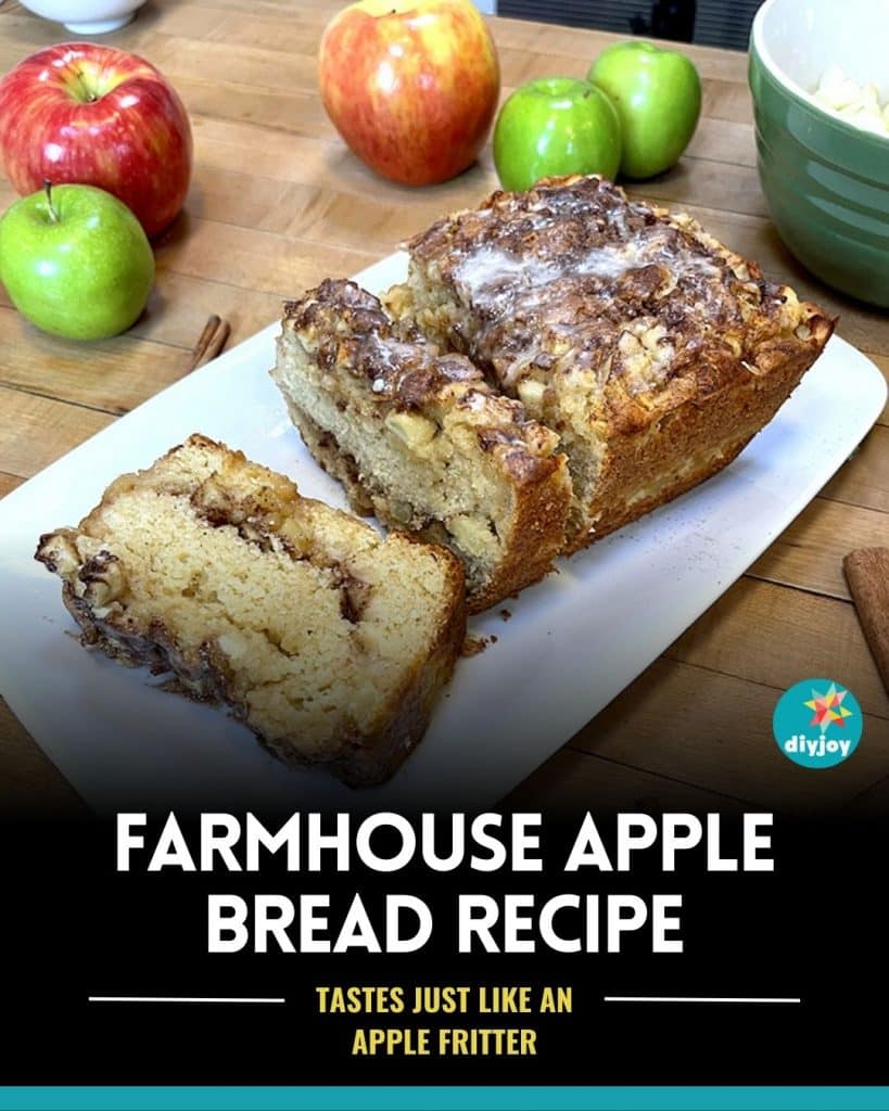 Learn how to make this juicy cinnamon apple farmhouse bread recipe. Like an apple fritter meets coffee cake.