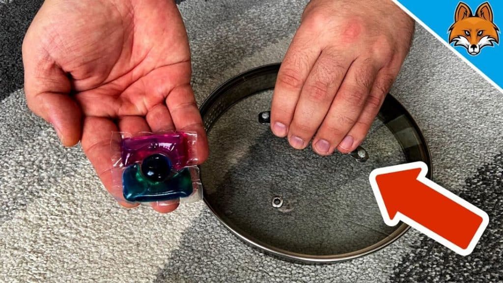 Easy Pot Lid and Dishwashing Tab Carpet Cleaning Hack