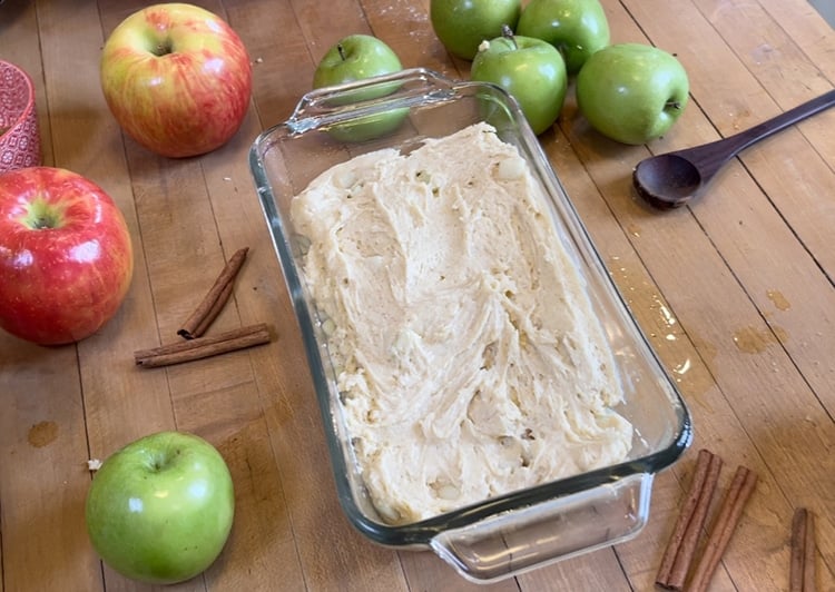 Layer the ingredients in two parts to make homemade apple bread recipe