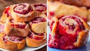 Glazed Raspberry Cheesecake Swirl Buns