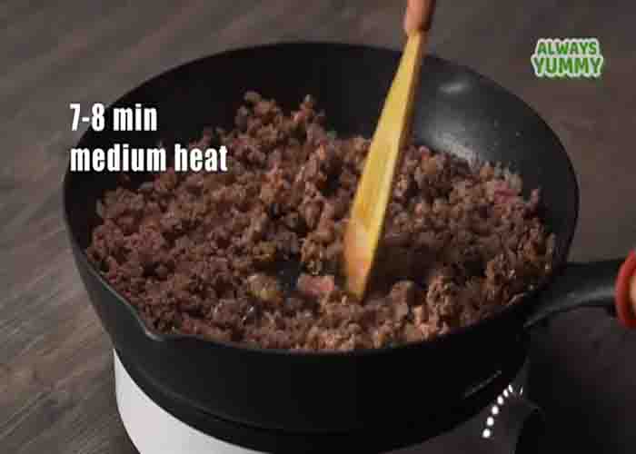 Cooking the ground beef for the stew recipe
