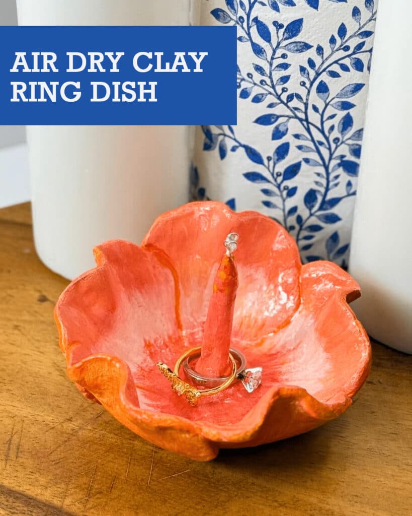 Hand-sculpted air dry clay ring holder shaped like a flower – simple yet beautiful jewelry dish to sell or gift