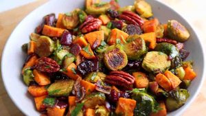 Roasted Brussels Sprouts and Sweet Potato