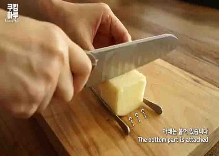 Slicing the potato for the flower potato recipe