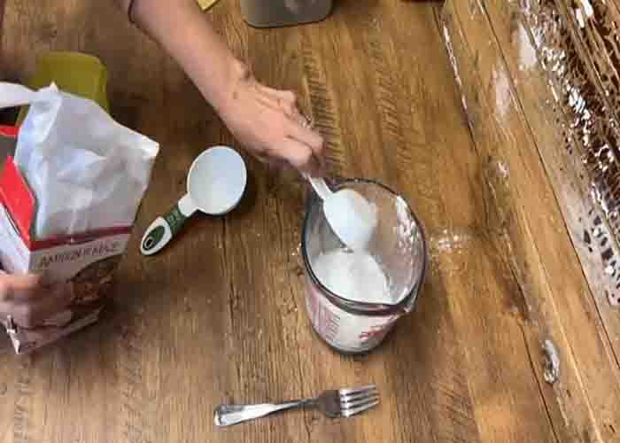 Mixing all the ingredients for the DIY clay