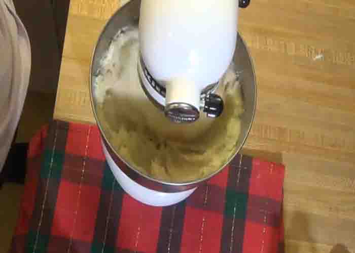 Making the peppermint hot chocolate cake batter