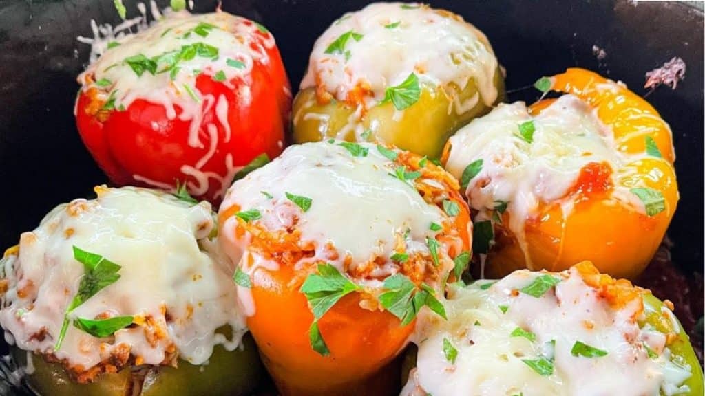 Crockpot Ground Beef & Rice Stuffed Peppers Recipe