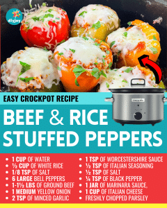 Crockpot Ground Beef & Rice Stuffed Peppers Recipe - DIY Joy