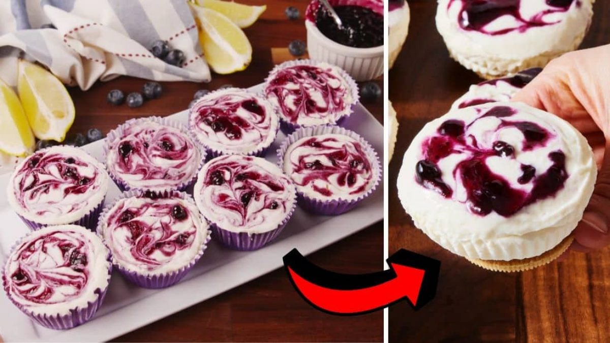 Easy Mini Lemon Blueberry Cheesecakes Recipe - DIY Joy, image size:1200x675