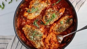 One-Pan Tomato Basil Chicken & Rice Recipe