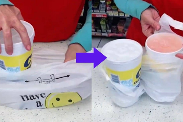 Spill-Free Grocery Cup Holder Bag Trick