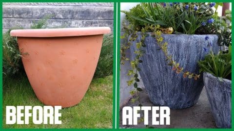 Turn a Plastic Pot Into an Expensive Looking Cement Pot | DIY Joy Projects and Crafts Ideas