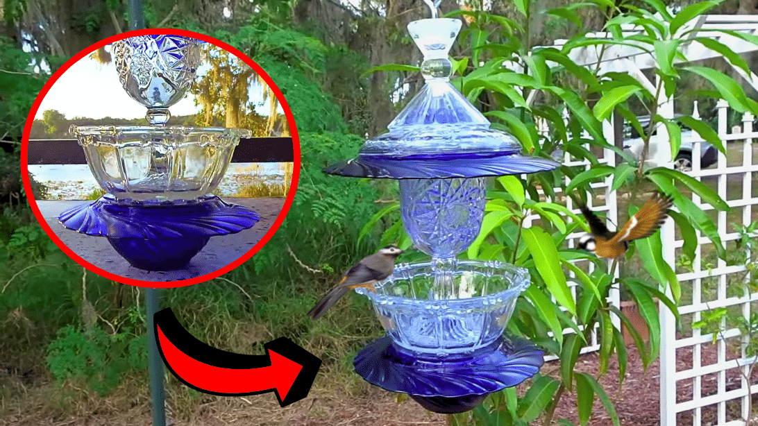 Thrift Store Glassware Bird Feeder Tutorial | DIY Joy Projects and Crafts Ideas