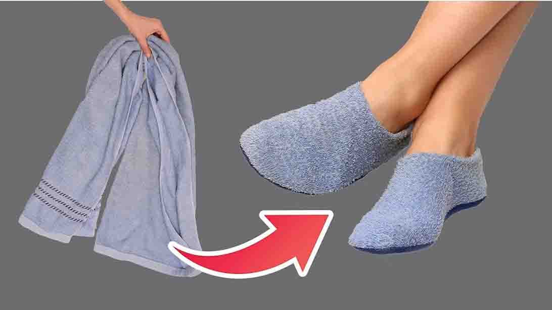 DIY Slippers Using An Old Towel