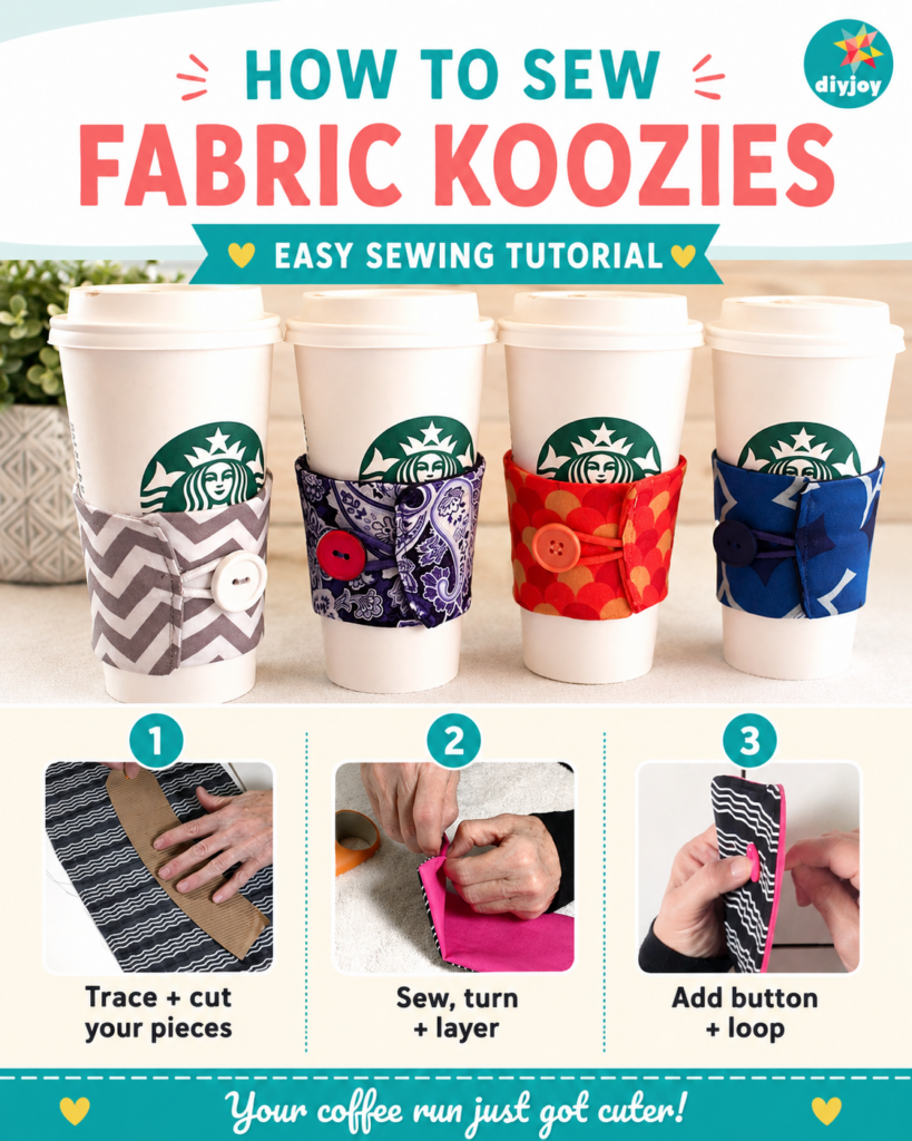 Easy Sewing Project - How to Make Fabric Coffee Cozies - Tutorial and Video