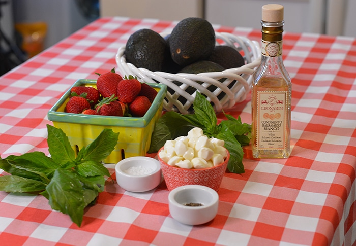 Ingredients for Caprese Salad Made With Strawberry and Avocado