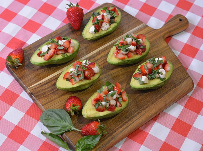 Easy Avocado Recipes- Strawberry Caprese Salad Stuffed Avocado