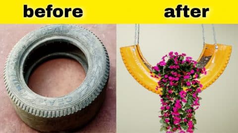 DIY Hanging Tire Flower Planter | DIY Joy Projects and Crafts Ideas