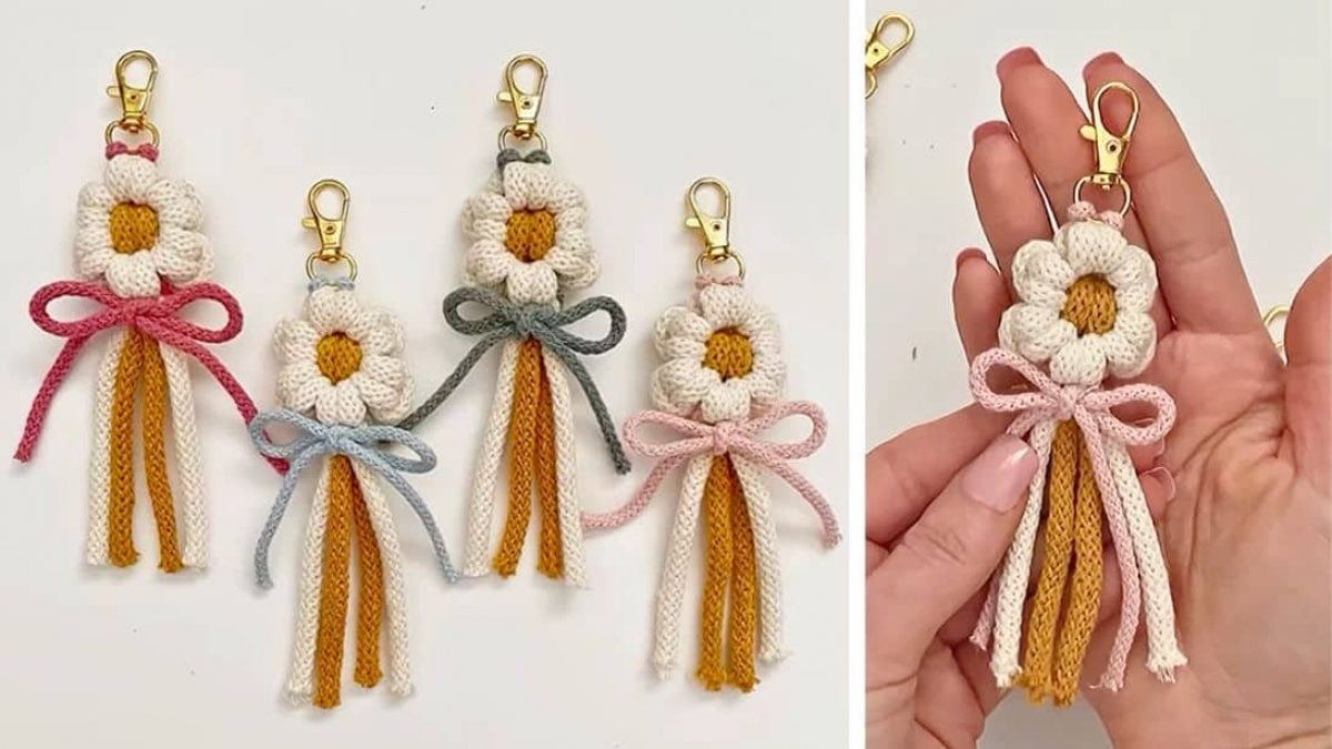 Easy-Macrame-Daisy-Keychain-