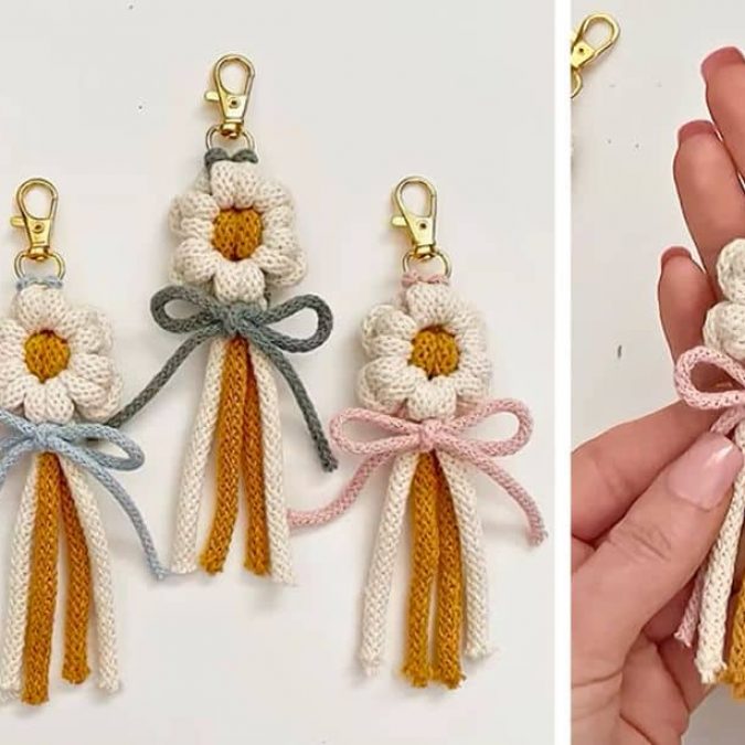 Easy Macrame Daisy Keychain - DIY Joy