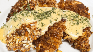 Easy Pretzel-Crusted Chicken with Cheese Sauce Recipe