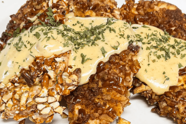Easy Pretzel-Crusted Chicken with Cheese Sauce Recipe