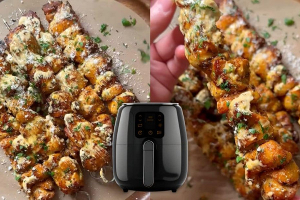 Air Fryer Spicy Garlic Parmesan Chicken Skewers