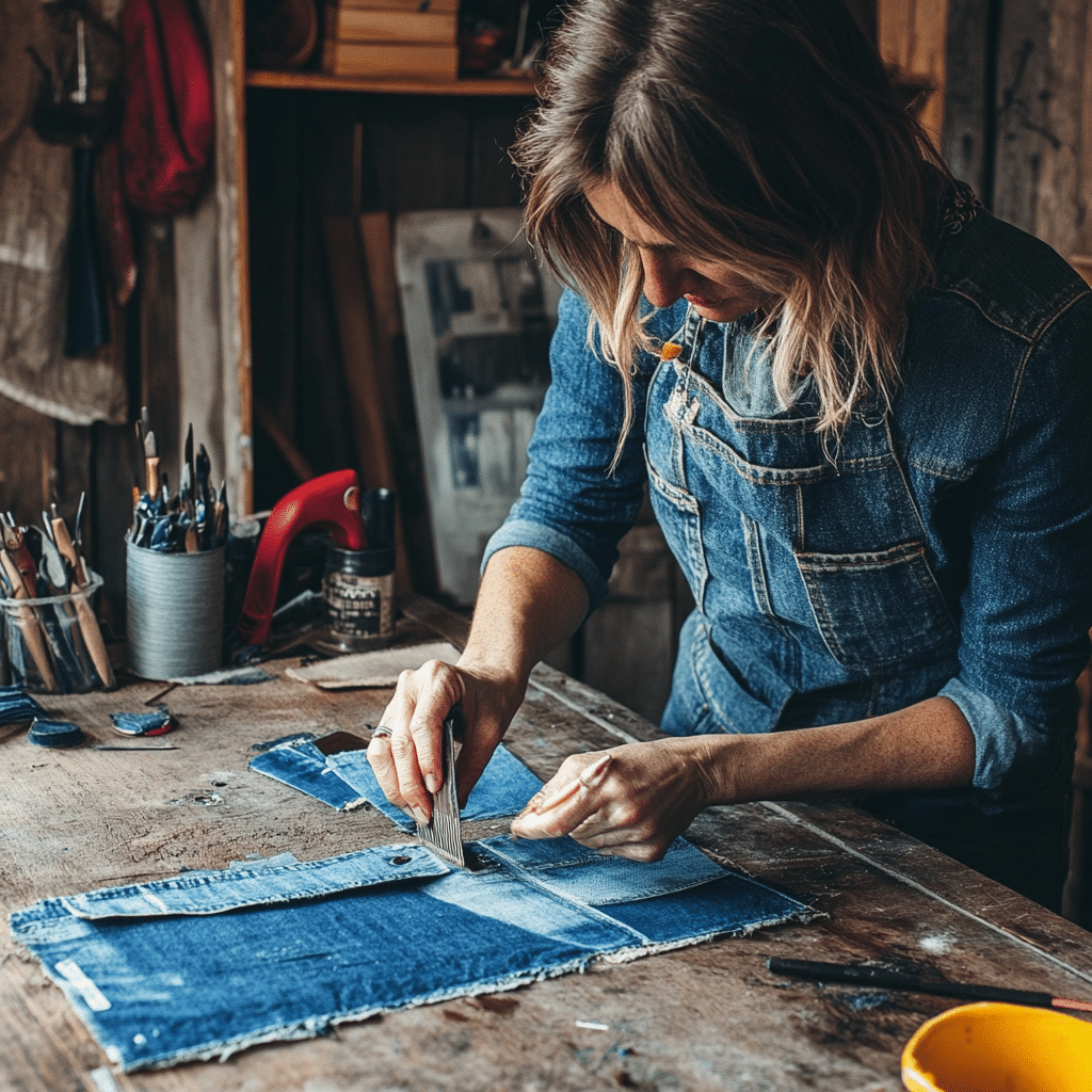 Repurposing denim in the shop